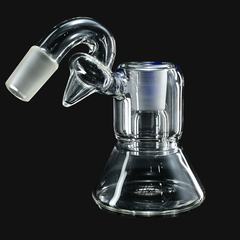 710 Pipes Smoke Shop clear glass 18mm dry catcher with a unique bent neck design.