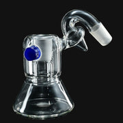 710 Pipes Smoke Shop 18mm clear glass dry catcher with a blue accent bead and curved joint.