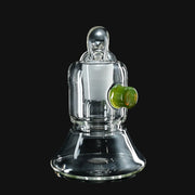 710 Pipes Smoke Shop 18mm glass dry catcher featuring a clear borosilicate design with a green accent handle.