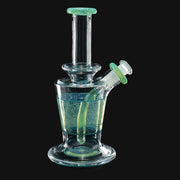 710 Pipes Smoke Shop AF Glassworks Accented Flask Rig, clear glass with green accents and blue detailing.