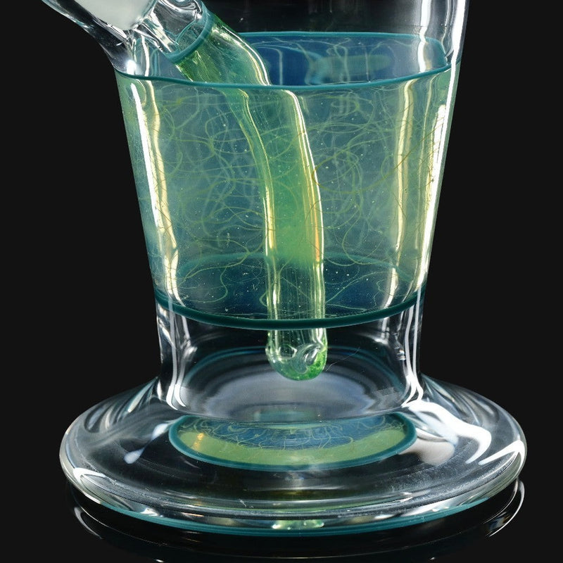 710 Pipes Smoke Shop AF Glassworks Accented Flask Rig with green accents and intricate glass detailing.