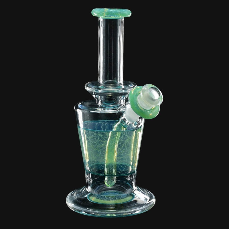 710 Pipes Smoke Shop AF Glassworks Accented Flask Rig with green accents and intricate glasswork.
