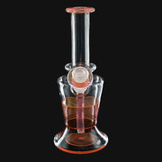 710 Pipes Smoke Shop AF Glassworks Accented Flask Rig, clear glass with pink and orange accents and swirl design.