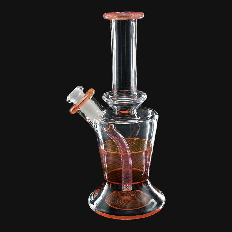 710 Pipes Smoke Shop AF Glassworks Accented Flask Rig, clear glass with orange accents and swirl design.