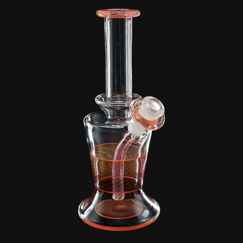 710 Pipes Smoke Shop AF Glassworks Accented Flask Rig with pink and orange accents and swirl design.