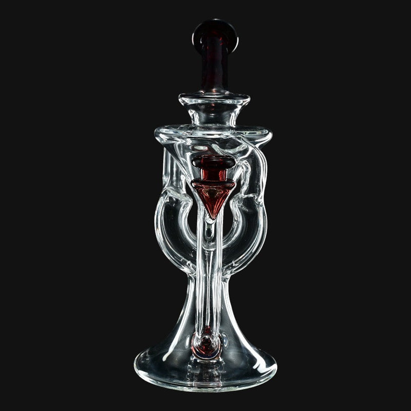 710 Pipes Smoke Shop AF Partial Color Recycler glass dab rig, 7 inches tall, with red accents and a 10mm joint.