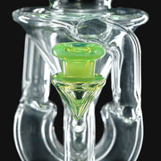 710 Pipes Smoke Shop AF Partial Color Recycler glass bong with green accents, 7 inches tall, 10mm joint.