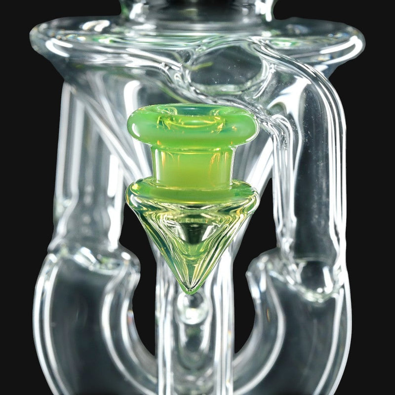 710 Pipes Smoke Shop AF Partial Color Recycler glass bong with green accents, 7 inches tall, 10mm joint.