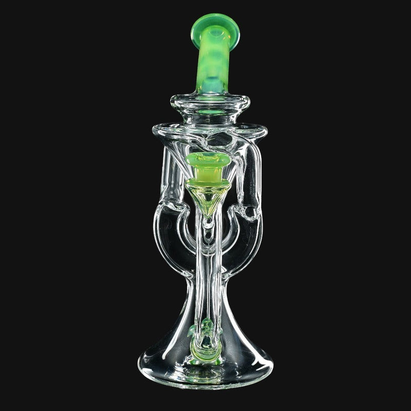 710 Pipes Smoke Shop AF Partial Color Recycler glass water pipe with green accents, 7 inches tall, 10mm joint.