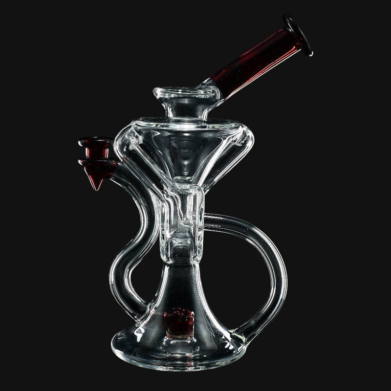 710 Pipes Smoke Shop AF Partial Color Recycler glass water pipe, 7 inches tall with 10mm joint and red accents.
