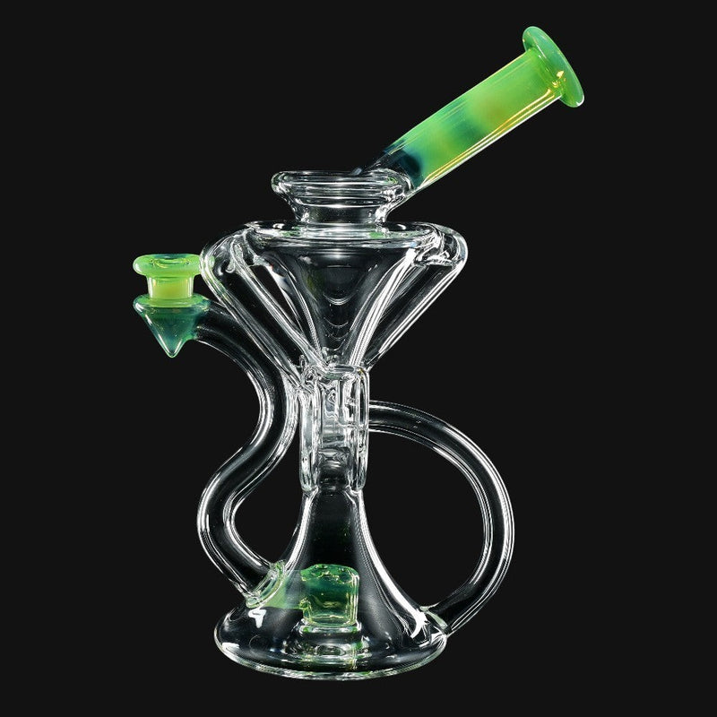 710 Pipes Smoke Shop AF Partial Color Recycler glass water pipe, 7 inches tall with a 10mm joint and green accents.