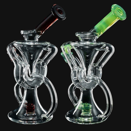 710 Pipes Smoke Shop AF Partial Color Recycler glass water pipe with red and green accents, 7 inches tall, 10mm joint.