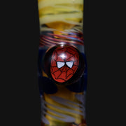 710 Pipes Smoke Shop Matty White Carnival Milli one hitter glass pipe featuring a red Arachnid Boy character marble