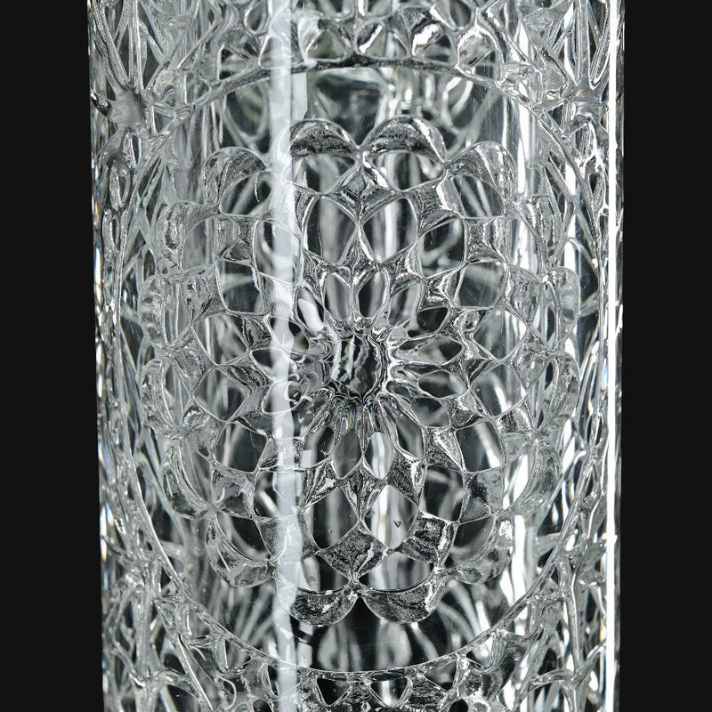 710 Pipes Smoke Shop Avant-Garde Clear Classic Columnar glass pipe with intricate floral pattern and internal percolation.