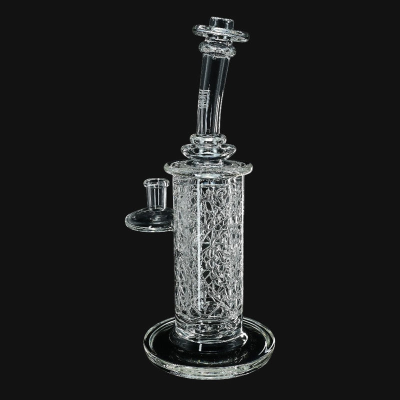710 Pipes Smoke Shop Avant-Garde Clear Classic Columnar glass water pipe with intricate internal design and integrated percolation.