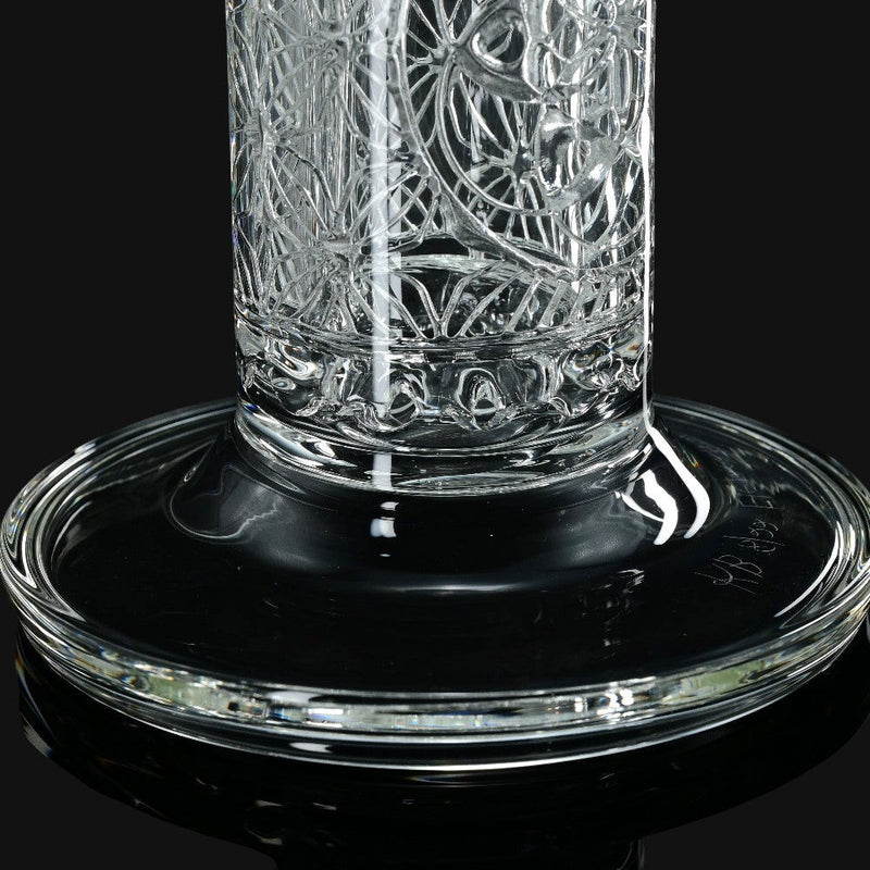 710 Pipes Smoke Shop Avant-Garde Clear Classic Columnar glass water pipe with intricate internal designs and a wide base.