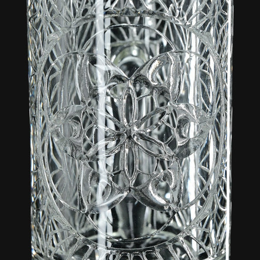 710 Pipes Smoke Shop Avant-Garde Clear Classic Columnar glass bong with intricate etched butterfly design.