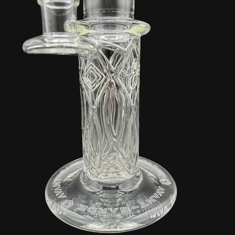 710 Pipes Smoke Shop Avant-Garde clear glass tube with intricate patterned design and integrated percolation.