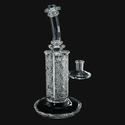 710 Pipes Smoke Shop Avant-Garde Clear Classic Columnar glass water pipe with intricate etched design and integrated percolation.