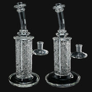 710 Pipes Smoke Shop Avant-Garde Clear Classic Columnar glass water pipe with intricate internal patterns and integrated percolation.