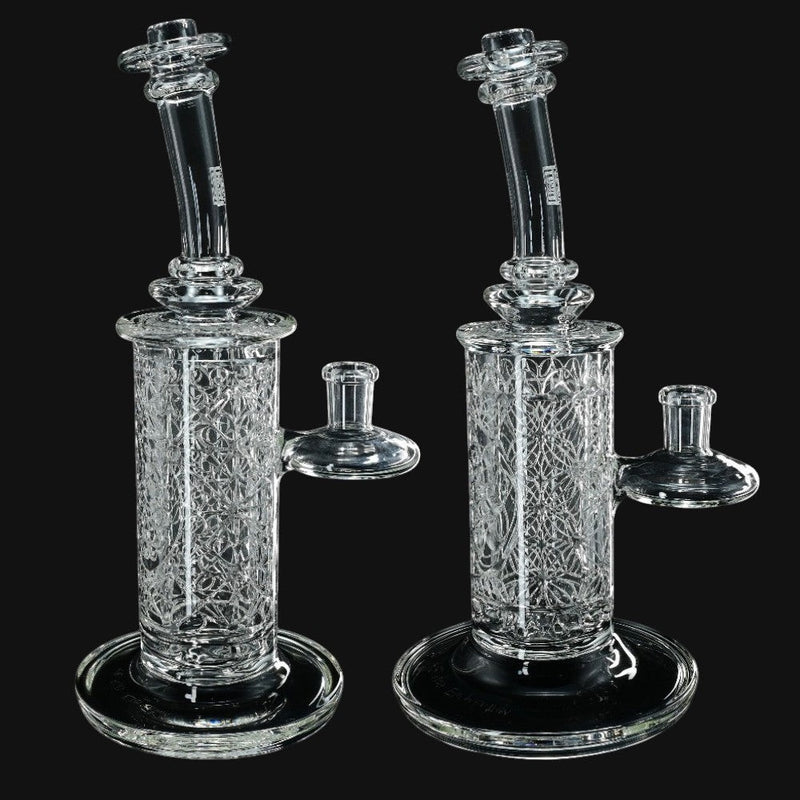 710 Pipes Smoke Shop Avant-Garde Clear Classic Columnar glass water pipe with intricate internal patterns and integrated percolation.