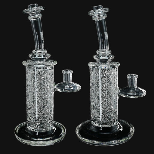 710 Pipes Smoke Shop Avant-Garde Clear Classic Columnar glass water pipe with intricate internal patterns and integrated percolation.