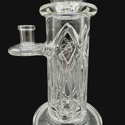 710 Pipes Smoke Shop Avant-Garde Clear Membrane Columnar glass bong with intricate diamond pattern and internal design.