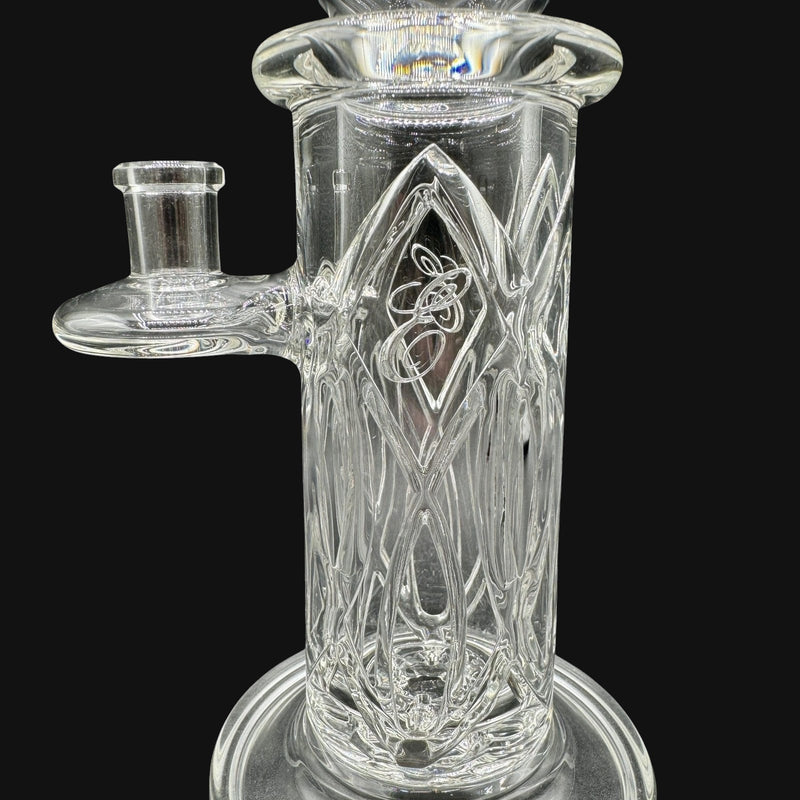 710 Pipes Smoke Shop Avant-Garde Clear Membrane Columnar glass bong with intricate diamond pattern and internal design.