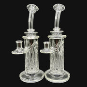 710 Pipes Smoke Shop Avant-Garde Clear Membrane Columnar glass water pipe with intricate internal designs and a flared mouthpiece.