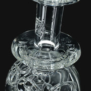 Clear borosilicate glass Avant-Garde Deco Orb Fila Peak Top #2 from 710 Pipes Smoke Shop with intricate filigree detail.