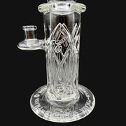 710 Pipes Smoke Shop Avant-Garde Elementum clear glass columnar rig with intricate etched design and 8-hole percolator.