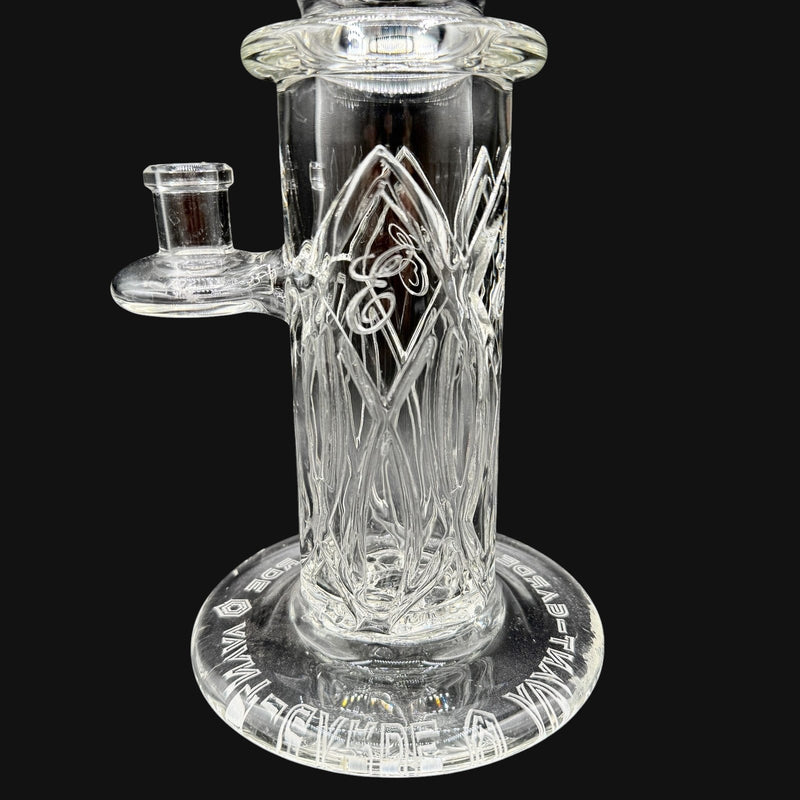 710 Pipes Smoke Shop Avant-Garde Elementum clear glass columnar rig with intricate etched design and 8-hole percolator.