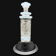 710 Pipes Smoke Shop Avant-Garde UV Accent Steal Your Columnar Peak Top #1, clear glass wet top with blue accents and Steal Your Face logo.