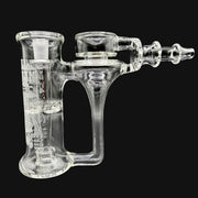 Clear glass water pipe by Bear Mountain Studios with intricate etched designs and a 14mm joint.