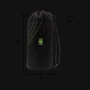 710 Pipes Smoke Shop black Dime Bags 18-inch padded drawstring tube with shoulder strap and green accent stitching.