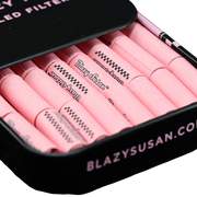 710 Pipes Smoke Shop Blazy Susan pink pre-rolled paper tips in a black storage tin