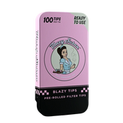 710 Pipes Smoke Shop Blazy Susan pink metal tin containing 100 pre-rolled filter tips with pin-up girl branding.