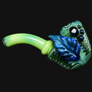 710 Pipes Smoke Shop green and blue glass Sherlock pipe with leaf accent and opal