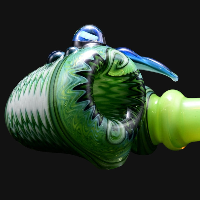 710 Pipes Smoke Shop Blossom Leaf Sherlock pipe with green, white, and black swirls. Features a blue marble accent.