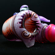 710 Pipes Smoke Shop Blossom Leaf Sherlock pipe in neo-opal and poppy colors with intricate swirl design.