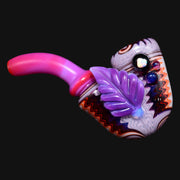 710 Pipes Smoke Shop Blossom Leaf Sherlock pipe with pink mouthpiece, purple leaf accent, and neo-opal bowl.