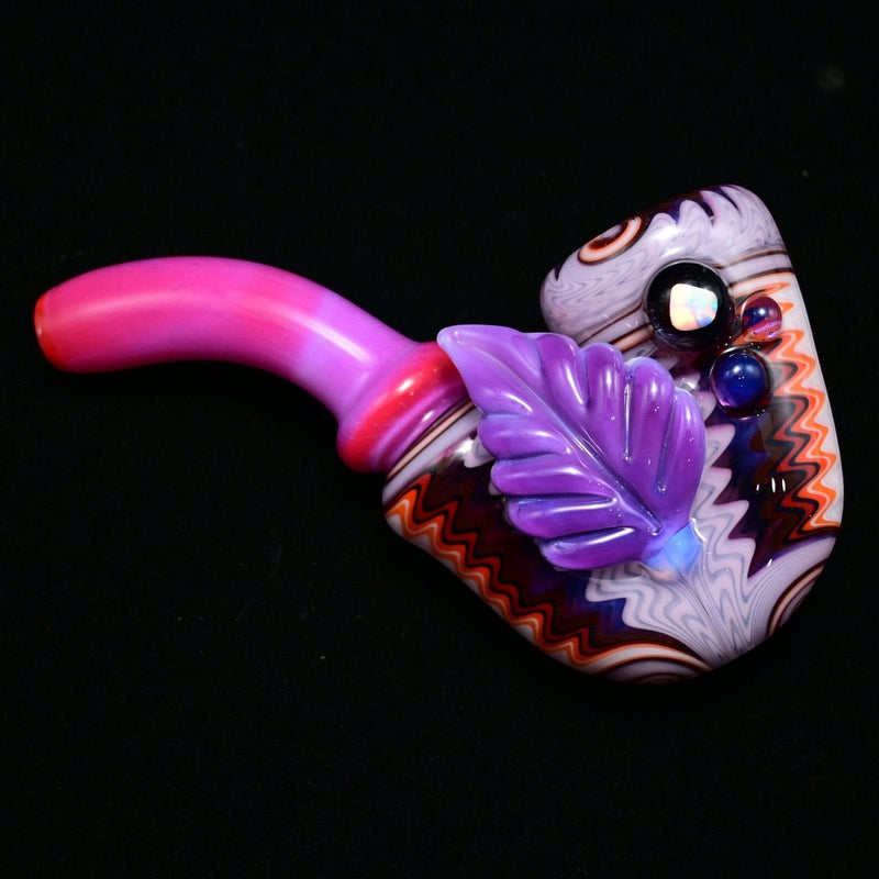 710 Pipes Smoke Shop Blossom Leaf Sherlock pipe in neo-opal and poppy colors with purple leaf accent.