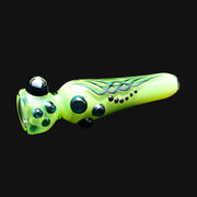 710 Pipes Smoke Shop Blossom Pinstripe Hitter glass pipe in spring meadow green with blue pinstripes and dark glass accents.