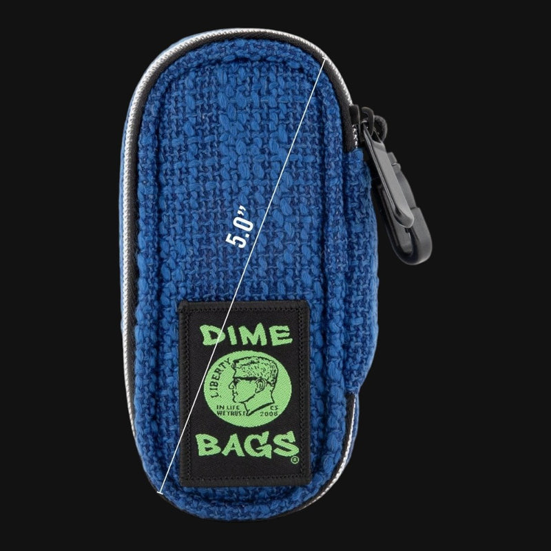 710 Pipes Smoke Shop blue 5-inch Dime Bags Pod travel case with durable Hempster exterior and secure clip attachment.