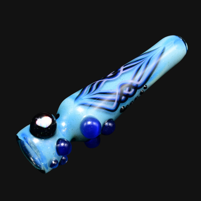 710 Pipes Smoke Shop light blue glass hitter pipe with pinstripe design and blue marble accents
