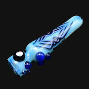 710 Pipes Smoke Shop light blue glass pipe with pinstripe design and blue marble accents.