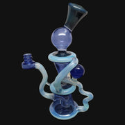 710 Pipes Smoke Shop blue glass recycler dab rig with swirling accents and a 10mm joint. 10 inches tall.