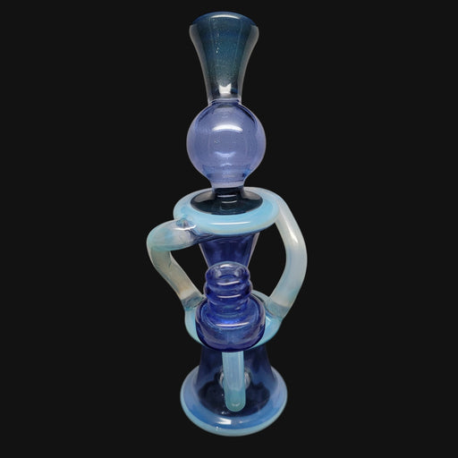 710 Pipes Smoke Shop blue glass recycler water pipe with a 10mm joint and 10-inch height.