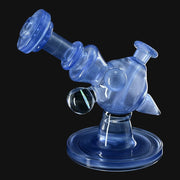 710 Pipes Smoke Shop blue satin glass heliosphere rig with encased opal marble, 7 inches tall.