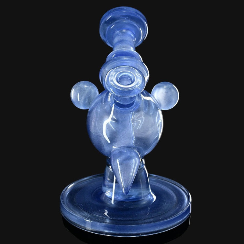 710 Pipes Smoke Shop Cajun X Marni Heliosphere rig in blue satin glass with encased opal marble. 7 inches tall.